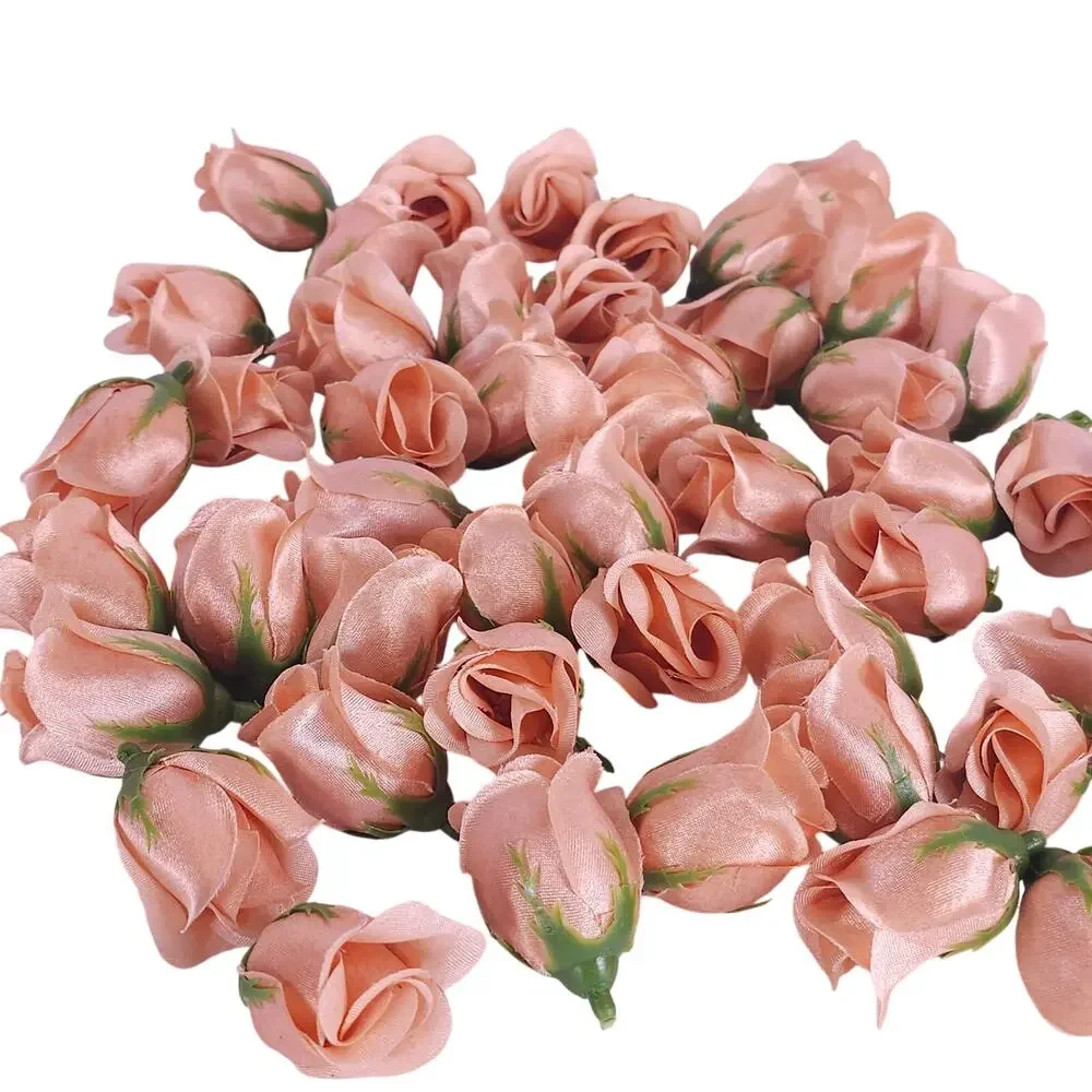 50 Peach Orange Satin Rose Buds Stemless Wedding Floral Craft DIY 2 inch Flowers